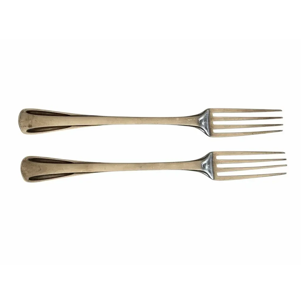 2 Antique Christofle silver plate Heirloom Dinner Forks H Mono signed rare 7.75”